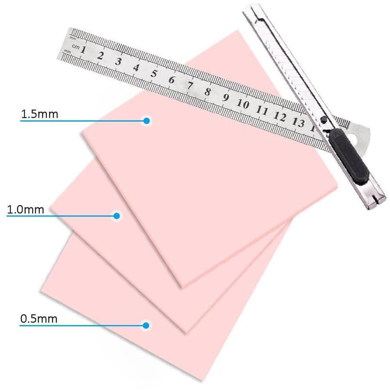 Alt view image 2 of 6 - 3 Pack Thermal Pad 100x100mm 0.5mm 1mm 1.5mm Thermal Pads with Tools for NB PC CPU IC SSD LED Mother Board Heat Sin Cooler Highly Efficient Thermal Conductivity 9.0 W/mK Heat Resistant Silicone