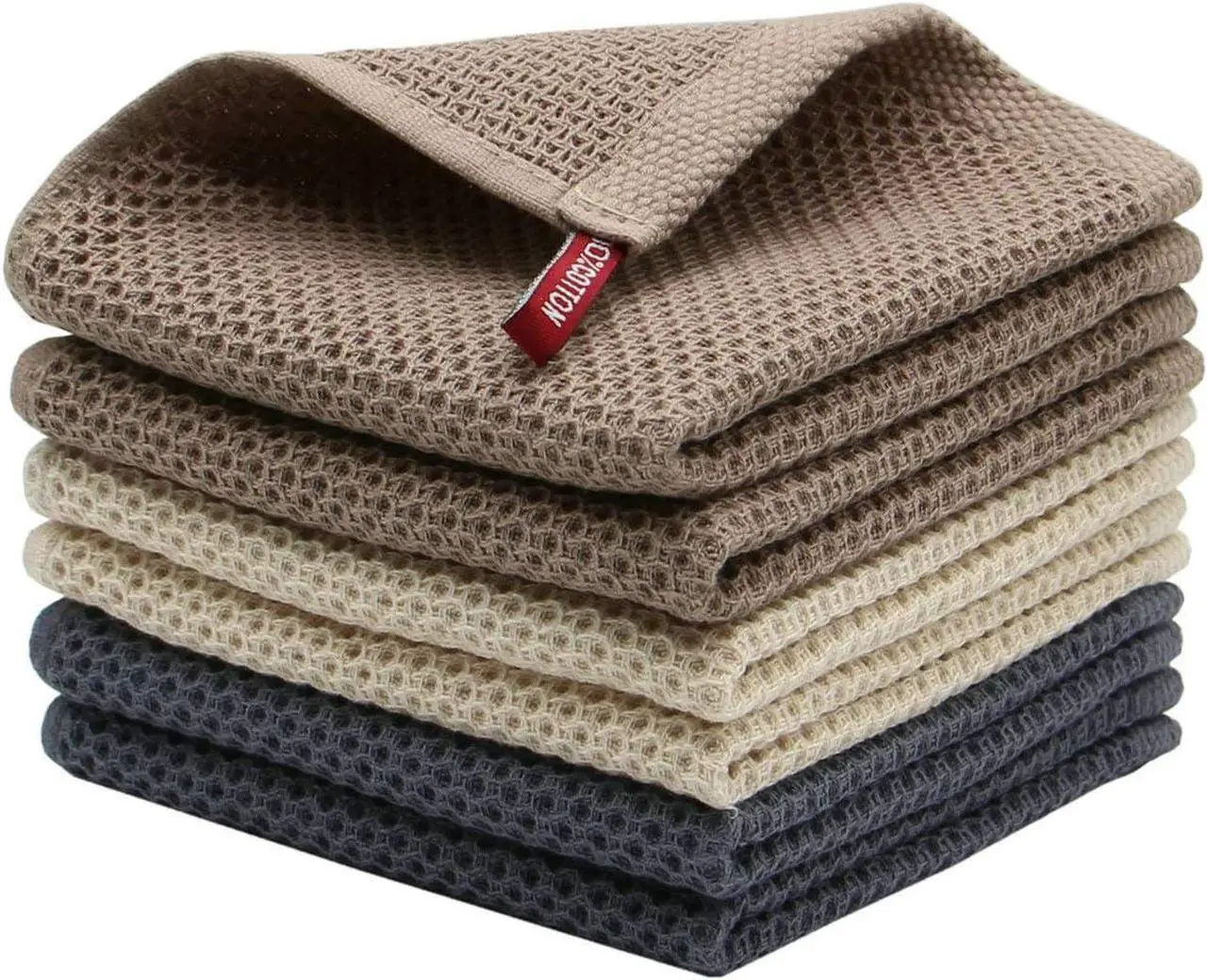 Main image of MiasDream Natural Cotton Tidy Dish Cloths Rags Waffle Weave Kitchen Towels and Dishcloths Sets Soft and Absorbent Hand Towel Washcloths 12inchx12inch 6 Pack (Multi Color)