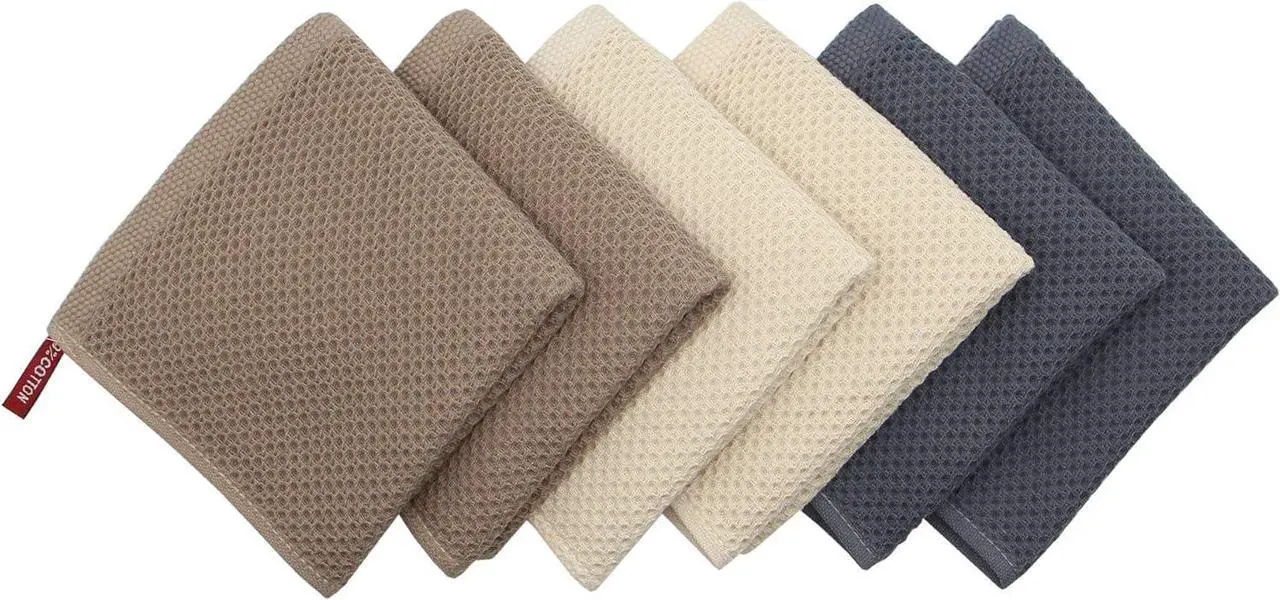 Alt view image 2 of 7 - MiasDream Natural Cotton Tidy Dish Cloths Rags Waffle Weave Kitchen Towels and Dishcloths Sets Soft and Absorbent Hand Towel Washcloths 12inchx12inch 6 Pack (Multi Color)