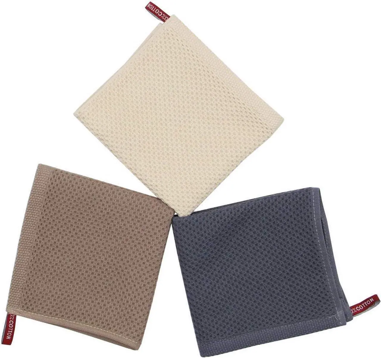Alt view image 3 of 7 - MiasDream Natural Cotton Tidy Dish Cloths Rags Waffle Weave Kitchen Towels and Dishcloths Sets Soft and Absorbent Hand Towel Washcloths 12inchx12inch 6 Pack (Multi Color)
