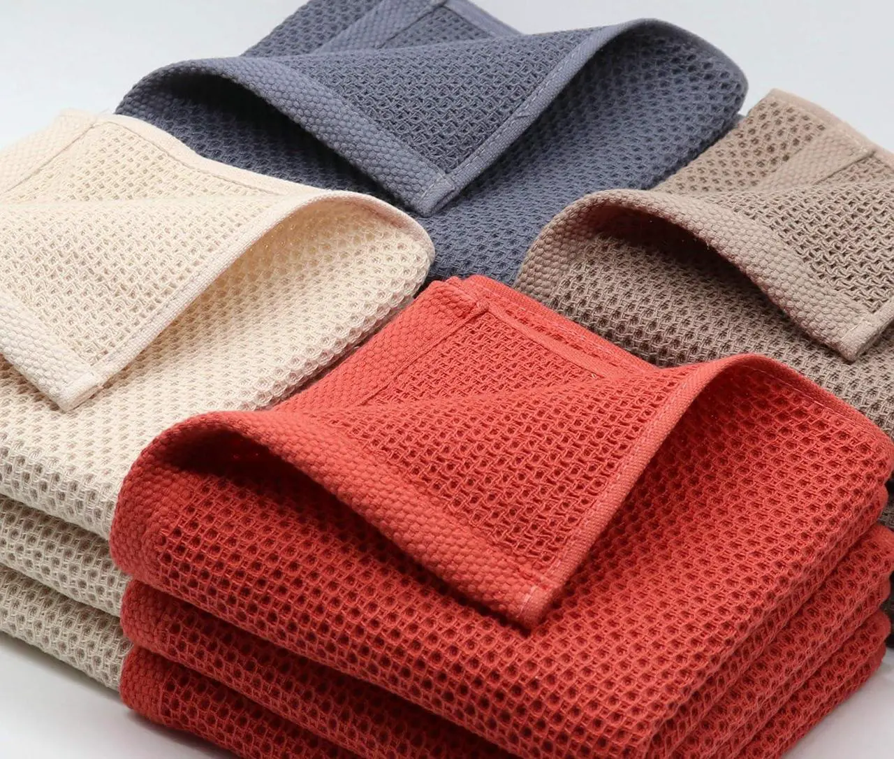Alt view image 7 of 7 - MiasDream Natural Cotton Tidy Dish Cloths Rags Waffle Weave Kitchen Towels and Dishcloths Sets Soft and Absorbent Hand Towel Washcloths 12inchx12inch 6 Pack (Multi Color)