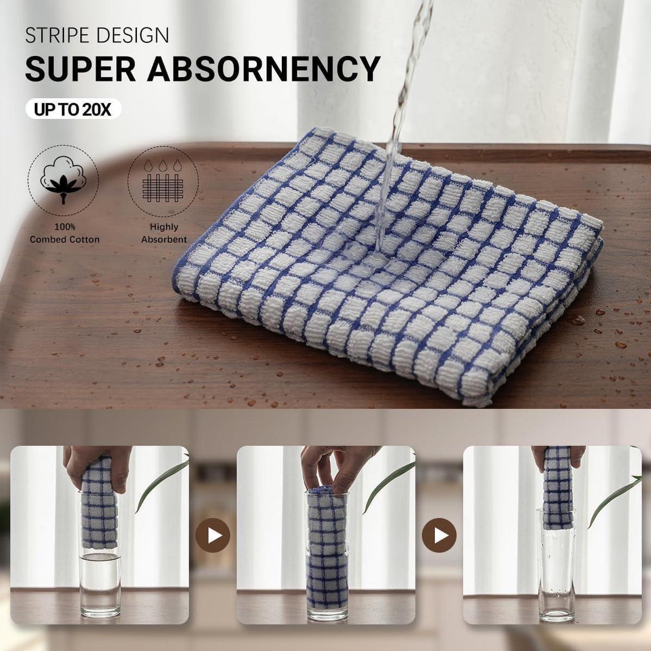 Alt view image 7 of 7 - 100% Cotton Kitchen Towels and Dishcloths Set Set of 18 Kitchen Towels Set 6Pcs 16 x 25 Inches and 12Pcs 12 x 12 Inches Checkered Designed Super Soft and Absorbent Kitchen Towels Sets