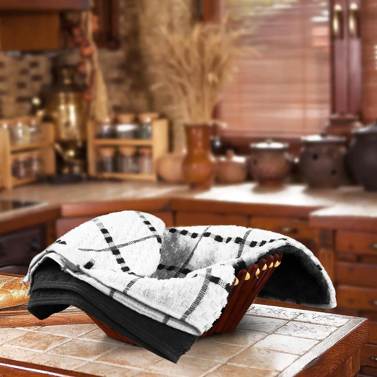 Alt view image 5 of 7 - Utopia Kitchen Towels 12 Pack 15 by 25 Inches 100% Ring Spun Cotton Super Soft and Absorbent Linen Dish Tea and Bar Towels Set Black