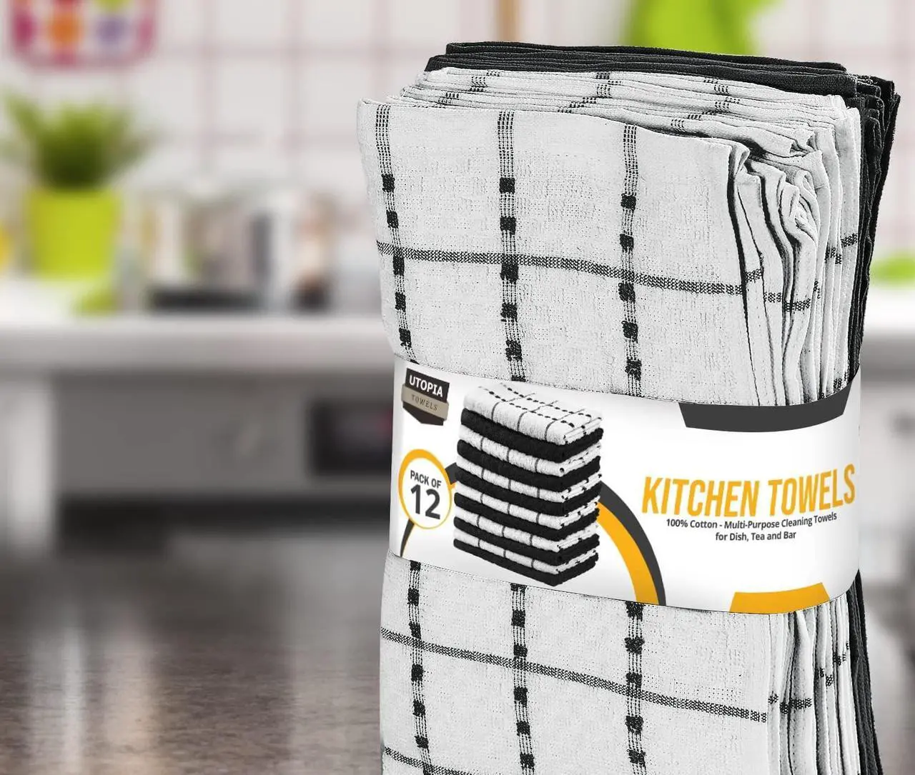 Alt view image 6 of 7 - Utopia Kitchen Towels 12 Pack 15 by 25 Inches 100% Ring Spun Cotton Super Soft and Absorbent Linen Dish Tea and Bar Towels Set Black