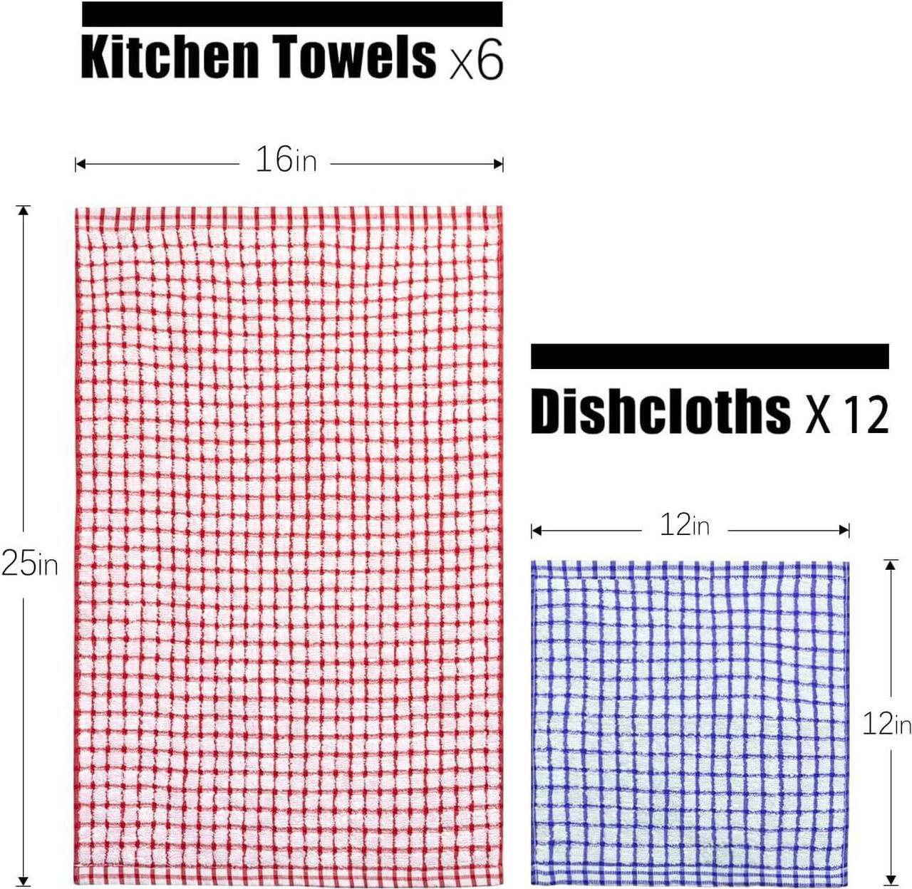Alt view image 2 of 7 - 100% Cotton Kitchen Towels and Dishcloths Set Set of 18 Kitchen Towels Set 6Pcs 16 x 25 Inches and 12Pcs 12 x 12 Inches Checkered Designed Super Soft and Absorbent Kitchen Towels Sets