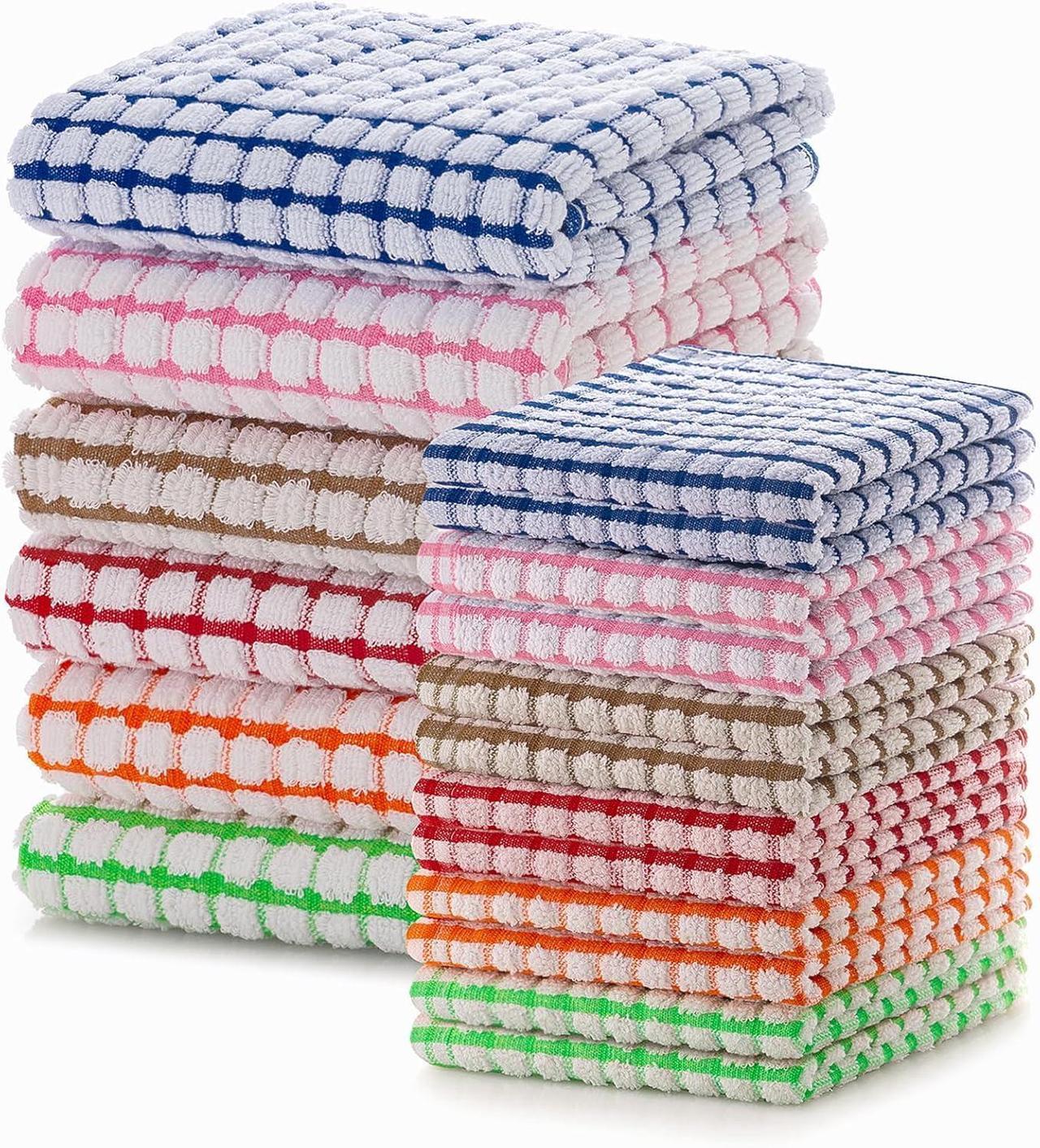 Main image of 100% Cotton Kitchen Towels and Dishcloths Set Set of 18 Kitchen Towels Set 6Pcs 16 x 25 Inches and 12Pcs 12 x 12 Inches Checkered Designed Super Soft and Absorbent Kitchen Towels Sets