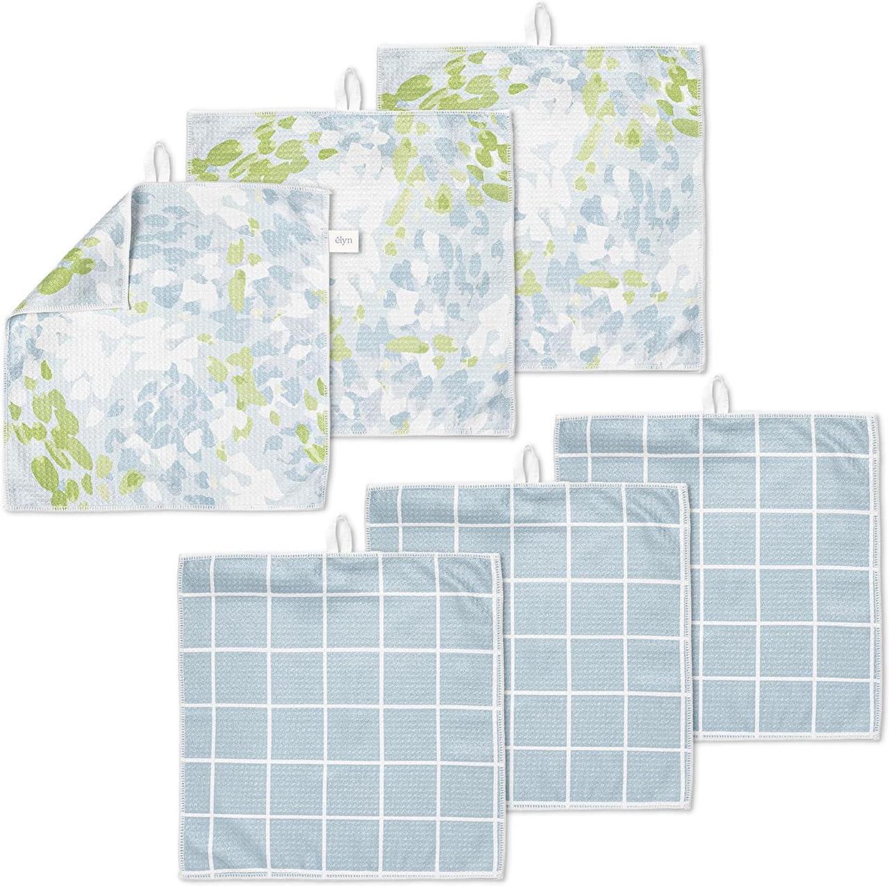 Main image of Microfiber Kitchen Dish Cloth Set Quick-Dry & Absorbent Waffle Weave Cleaning Towels Set of 6 Wash Cloths Paper Towels & Sponge Alternative (Painterly Floral & Grid)