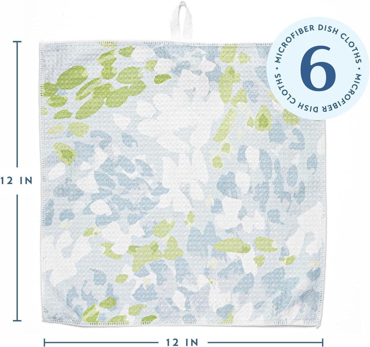 Alt view image 2 of 6 - Microfiber Kitchen Dish Cloth Set Quick-Dry & Absorbent Waffle Weave Cleaning Towels Set of 6 Wash Cloths Paper Towels & Sponge Alternative (Painterly Floral & Grid)