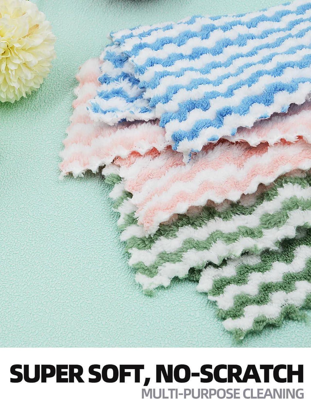 Alt view image 4 of 6 - 10PACK Kitchen Cleaning Cloths Microfiber Dish Cloths: All-Purpose Washing/Soft/Lint Free/Absorbent/Quick Dry Reusable Washable Towels for Bathroom/Car/Glass 10x10 - Blue