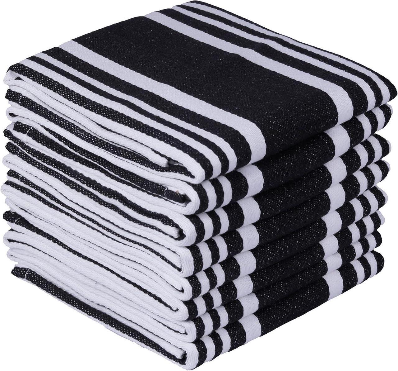 Main image of Dish Cloth Set of 8 Black White Stripes 12X12 Inches Premium Soft Cotton Highly Absorbent Quick Drying Super Soft Dish Towels with Hanging Loop Kitchen Wash Cloths for Dishes