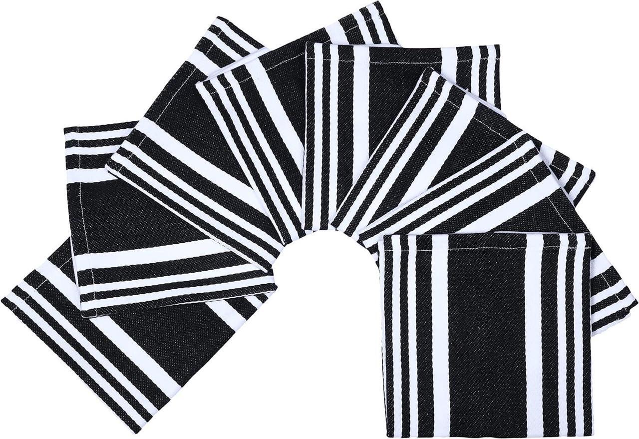 Alt view image 2 of 5 - Dish Cloth Set of 8 Black White Stripes 12X12 Inches Premium Soft Cotton Highly Absorbent Quick Drying Super Soft Dish Towels with Hanging Loop Kitchen Wash Cloths for Dishes