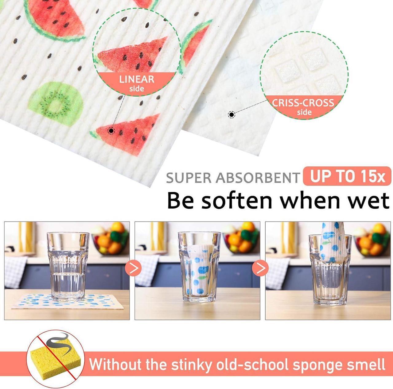 Alt view image 2 of 7 - Mixed Fruit Swedish Kitchen Dishcloths Reusable Dish Towels Absorbent and Fast Dry Cleaning Cloths for Kitchen Blueberry Cherry Strawberry Lemon Pineapple Watermelon Cleaning Wipes (6 Pieces)