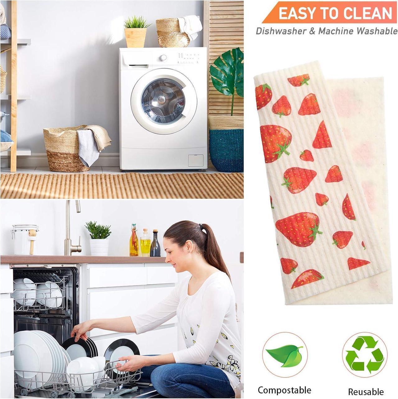Alt view image 3 of 7 - Mixed Fruit Swedish Kitchen Dishcloths Reusable Dish Towels Absorbent and Fast Dry Cleaning Cloths for Kitchen Blueberry Cherry Strawberry Lemon Pineapple Watermelon Cleaning Wipes (6 Pieces)
