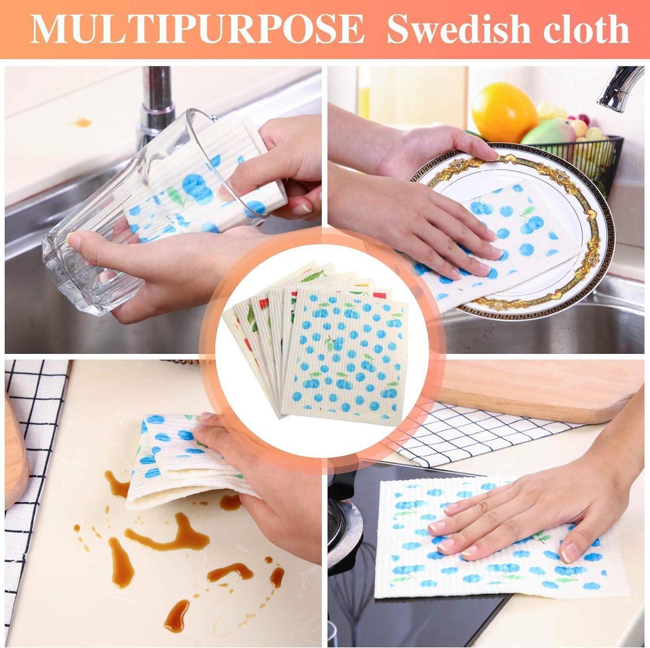 Alt view image 4 of 7 - Mixed Fruit Swedish Kitchen Dishcloths Reusable Dish Towels Absorbent and Fast Dry Cleaning Cloths for Kitchen Blueberry Cherry Strawberry Lemon Pineapple Watermelon Cleaning Wipes (6 Pieces)