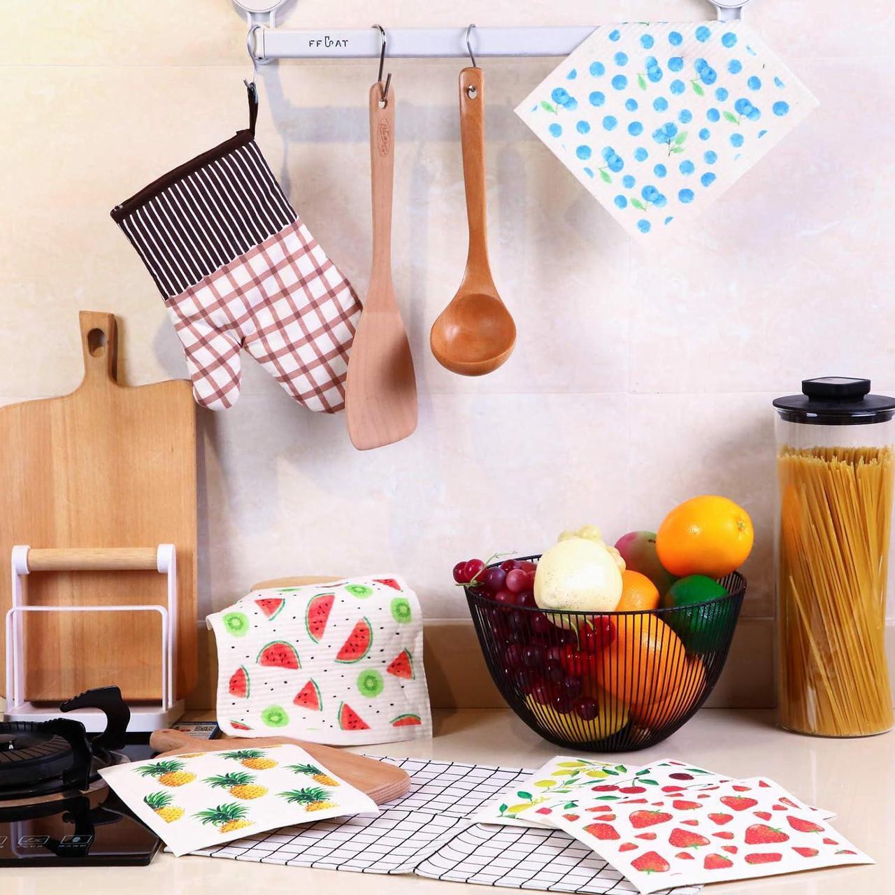Alt view image 5 of 7 - Mixed Fruit Swedish Kitchen Dishcloths Reusable Dish Towels Absorbent and Fast Dry Cleaning Cloths for Kitchen Blueberry Cherry Strawberry Lemon Pineapple Watermelon Cleaning Wipes (6 Pieces)
