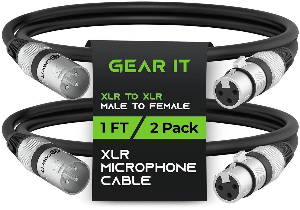 Main image of XLR to XLR Microphone Cable (1 Feet 2 Pack) XLR Male to Female Mic Cable 3-Pin Balanced Shielded XLR Cable for Mic Mixer Recording Studio Podcast - Black 1Ft 2 Pack