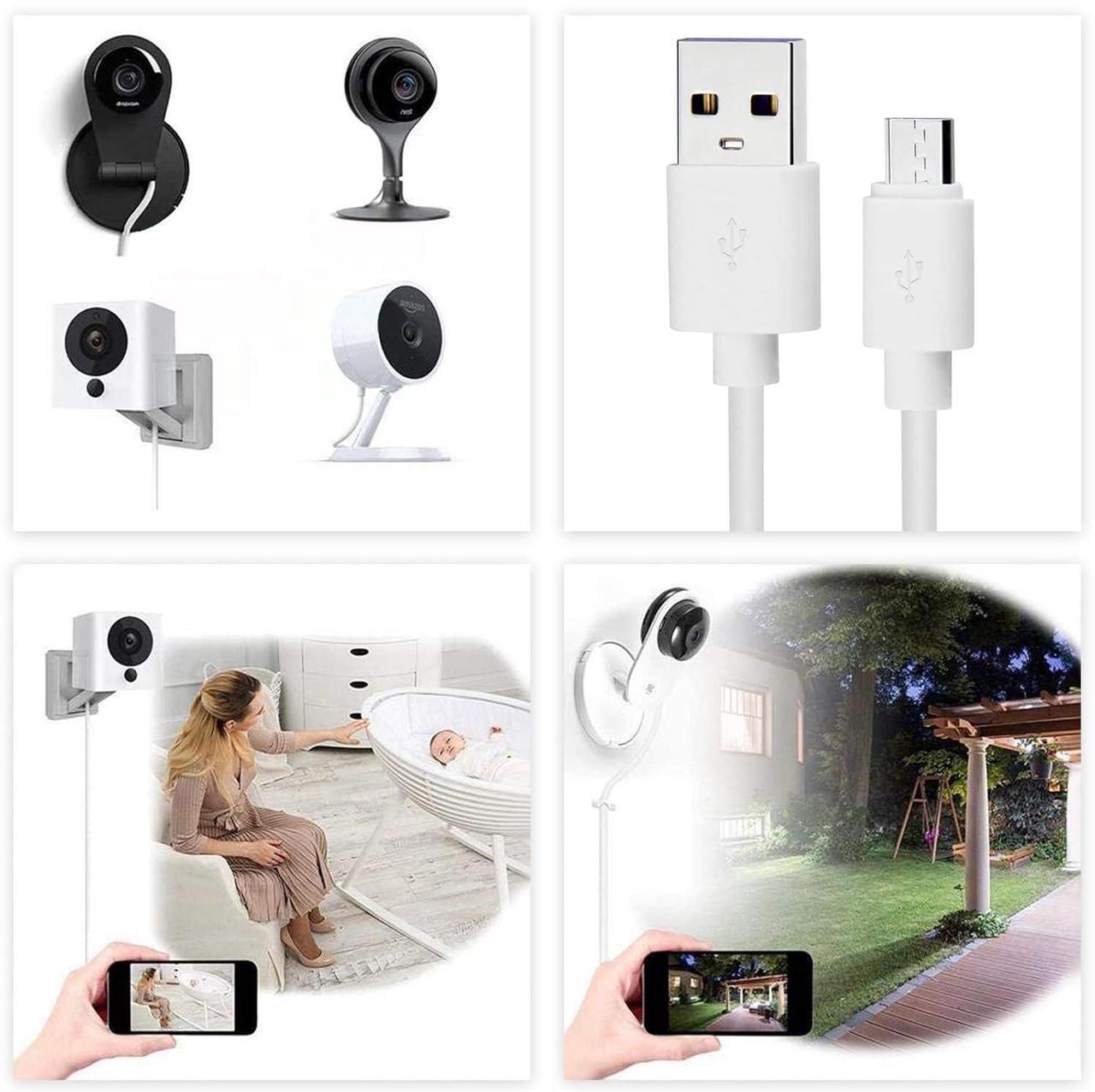 Alt view image 2 of 7 - Charger Cord Replacement for Wyze Cam v3 Nest Yi Dome Arlo Q Camera Blink Ring Mini Cam - 12 ft Micro USB Cable Power