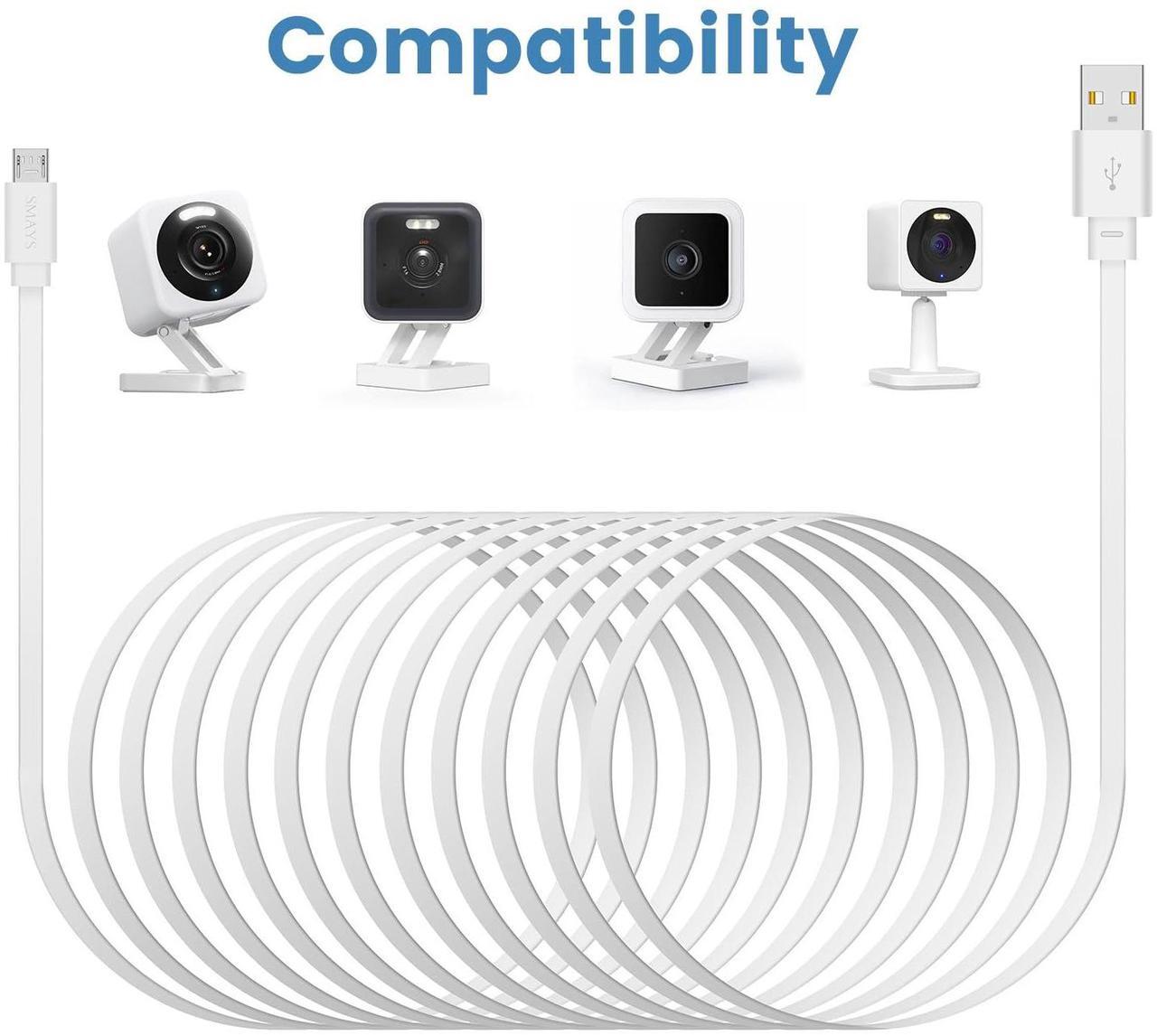 Alt view image 2 of 6 - 4-Pack 25 ft Extension Cable for WYZE Cam v4 WYZE Cam v3 and v3 Pro Camera Long Flat Micro USB Cord White