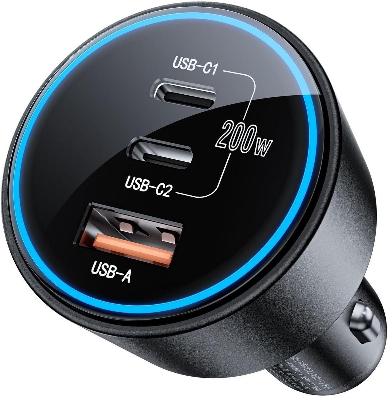 Main image of USB C Car Charger Fast Charging 200W Dual PD 100W Type C Car Charger PD3.0/QC4.0/PPS Cigarette Lighter Adapter for iPhone 16/15/14/13/12 Galaxy S22/S21 Ultra MacBook Laptop etc