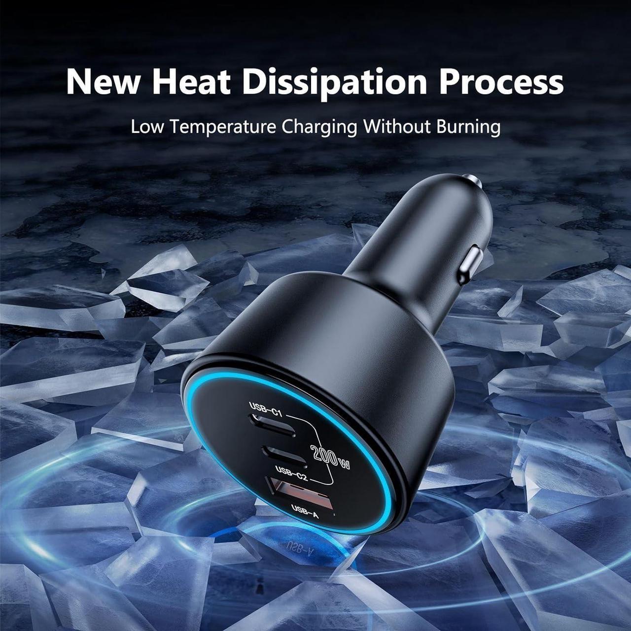 Alt view image 6 of 7 - USB C Car Charger Fast Charging 200W Dual PD 100W Type C Car Charger PD3.0/QC4.0/PPS Cigarette Lighter Adapter for iPhone 16/15/14/13/12 Galaxy S22/S21 Ultra MacBook Laptop etc