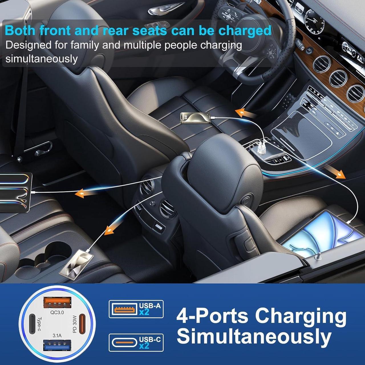 Alt view image 3 of 7 - USB C Car Charger Fast Charging 2 Pack 4-Ports 65W Fast USBC Car Phone Charger Cigarette Lighter Adapter PD&QC3.0 Type C Car Charger Adapter for iPhone 16/15/14/13/12/11/Pro Max iPad  Galaxy