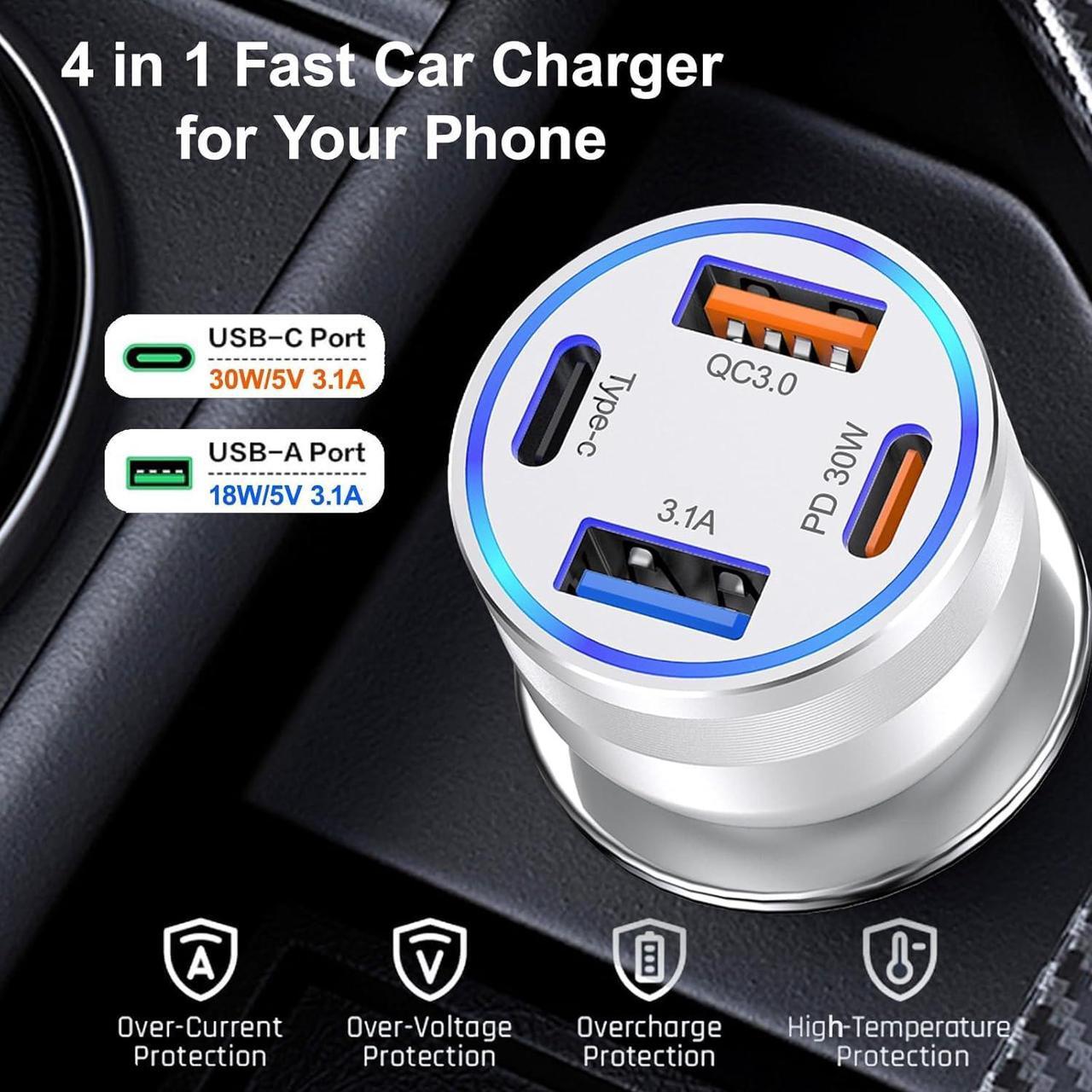 Alt view image 6 of 7 - USB C Car Charger Fast Charging 2 Pack 4-Ports 65W Fast USBC Car Phone Charger Cigarette Lighter Adapter PD&QC3.0 Type C Car Charger Adapter for iPhone 16/15/14/13/12/11/Pro Max iPad  Galaxy