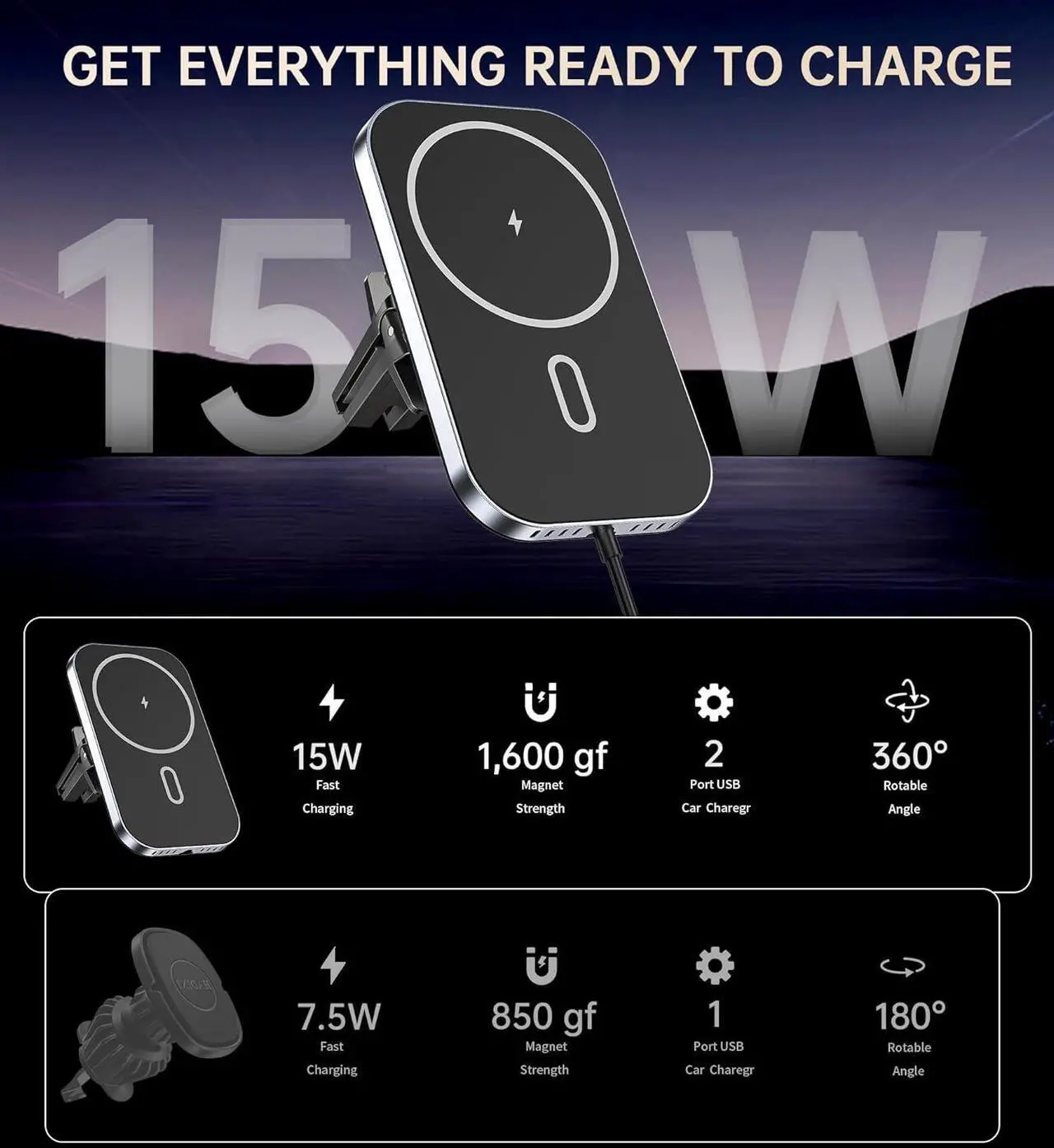 Alt view image 2 of 7 - for MagSafe Car Mount Charger with Adapter, Magnetic Wireless Charger for Car Vent [Upgraded Magnet] 360° Rotation iPhone Car Charger Compatible with iPhone 16/15/14/13/12 Series&MagSafe Case