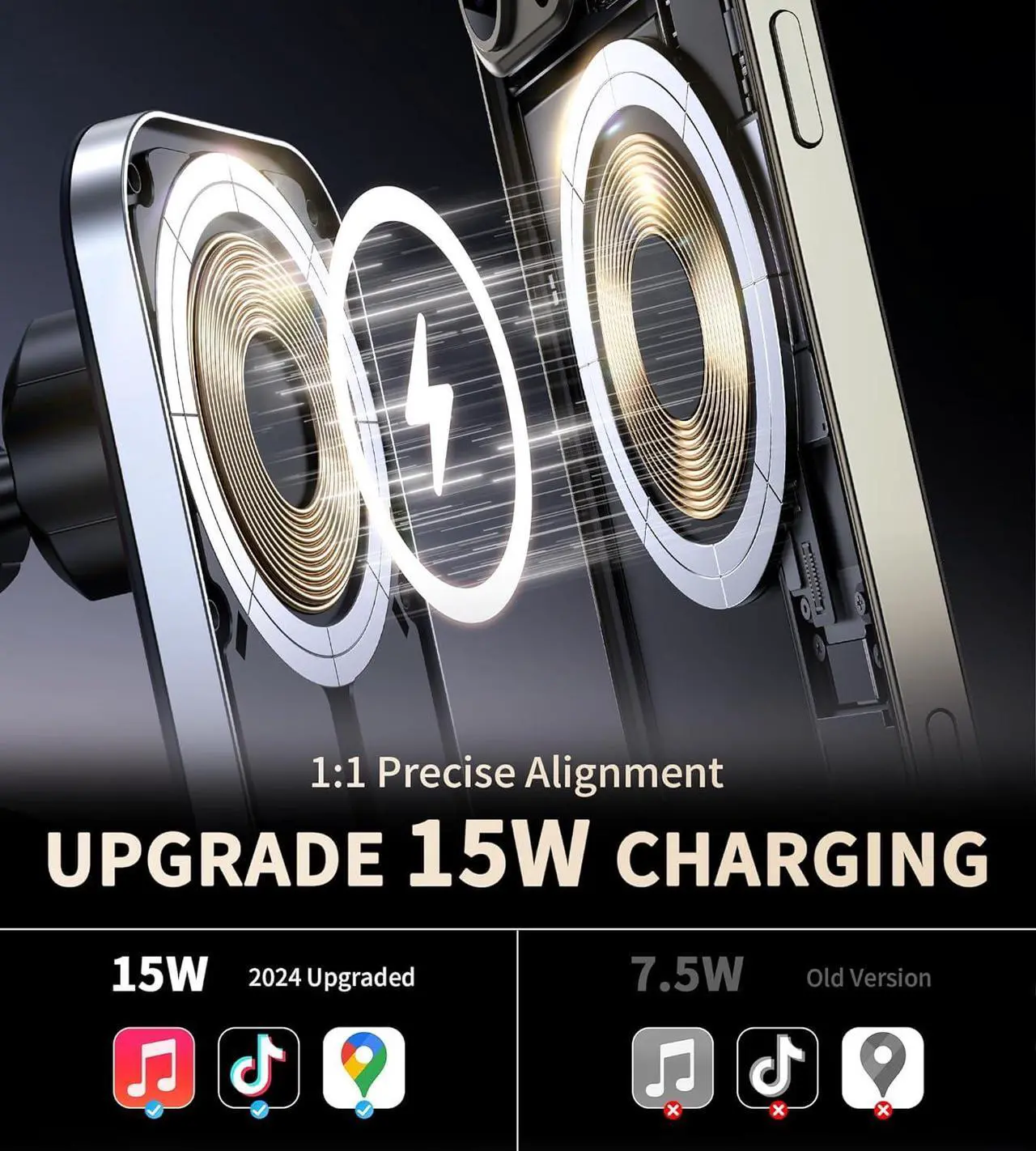 Alt view image 3 of 7 - for MagSafe Car Mount Charger with Adapter, Magnetic Wireless Charger for Car Vent [Upgraded Magnet] 360° Rotation iPhone Car Charger Compatible with iPhone 16/15/14/13/12 Series&MagSafe Case
