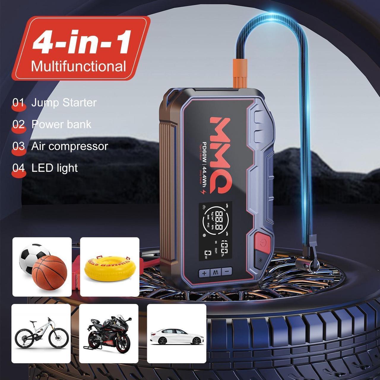 Alt view image 2 of 7 - 4-in-1 Multifunctional Jump Starter - 12000mAh Car Battery Charger Power Bank Air Compressor LED Light - 2400A Peak Current (Without EV Zipper Bag)