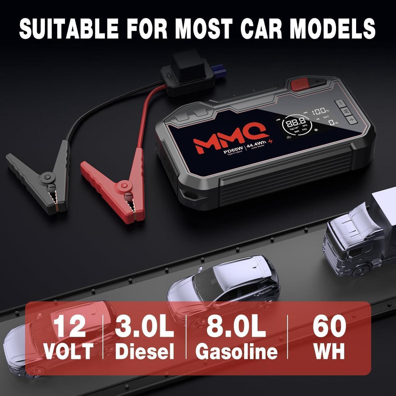 Alt view image 4 of 7 - 4-in-1 Multifunctional Jump Starter - 12000mAh Car Battery Charger Power Bank Air Compressor LED Light - 2400A Peak Current (Without EV Zipper Bag)