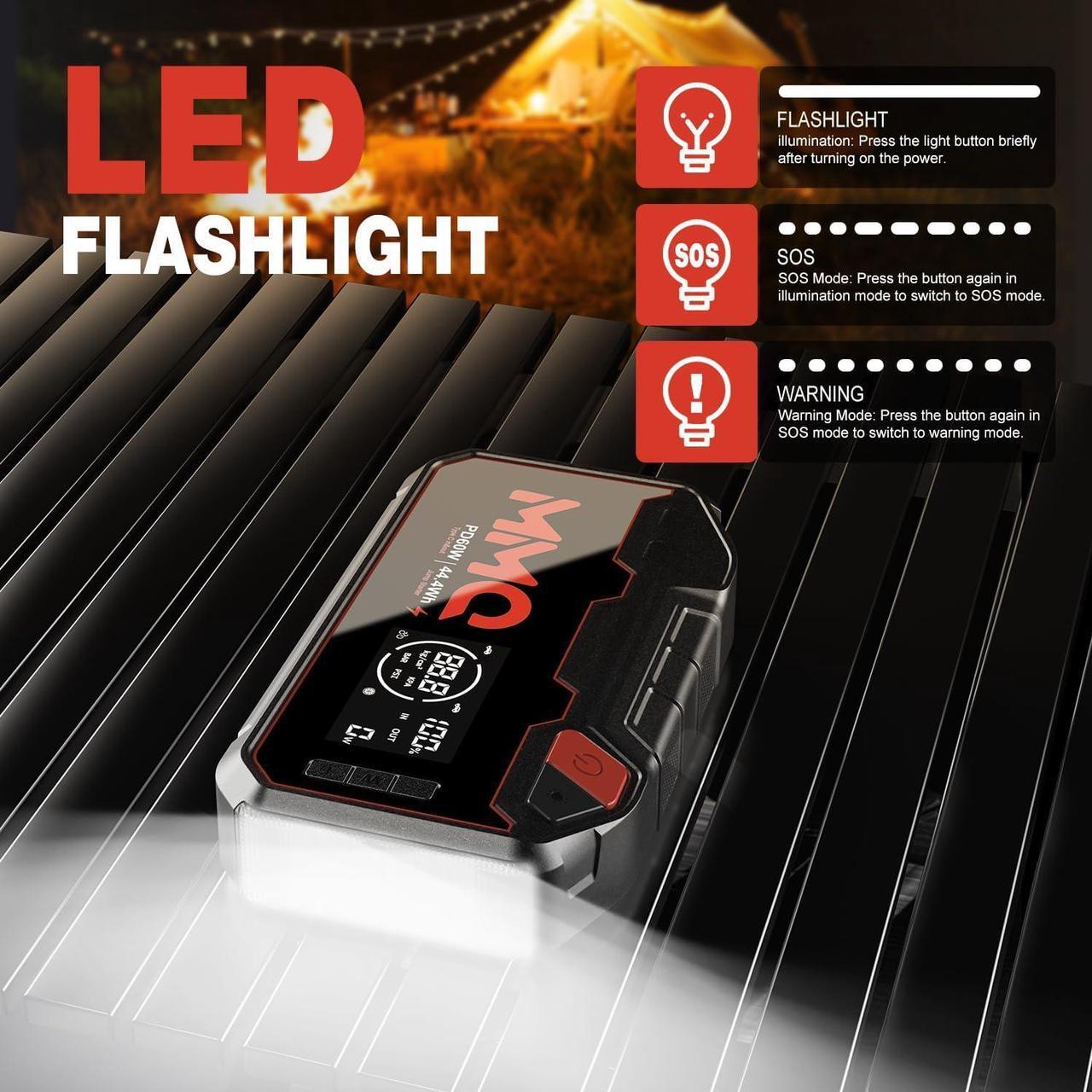 Alt view image 7 of 7 - 4-in-1 Multifunctional Jump Starter - 12000mAh Car Battery Charger Power Bank Air Compressor LED Light - 2400A Peak Current (Without EV Zipper Bag)