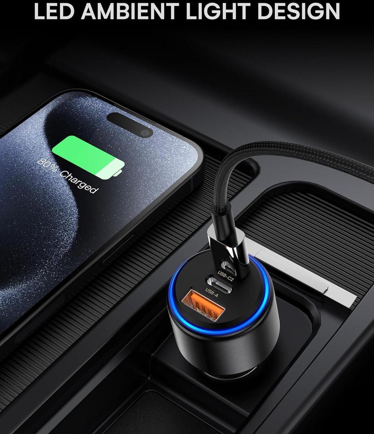 Alt view image 4 of 7 - Car Charger 95W USB C Car Charger Cigarette Lighter Charger Fast Car Charger Adapter Compatible with iPhone 15 Pro Max Plus 14 13 12  Galaxy S23/22 etc