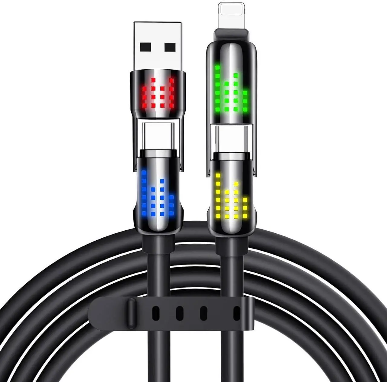 Main image of 240W 4 in 1 USB C Cable USB Charging Cable with Breathing Light Fast Charging & Data Sync Silicone Multi Charging Cable for iPhone iPad  Laptop Multi Device Charging 4FT (Black)