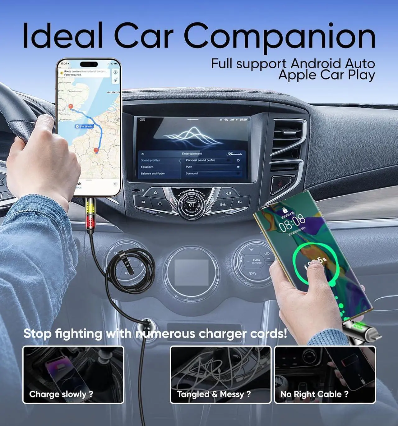 Alt view image 4 of 7 - 240W 4 in 1 USB C Cable USB Charging Cable with Breathing Light Fast Charging & Data Sync Silicone Multi Charging Cable for iPhone iPad  Laptop Multi Device Charging 4FT (Black)