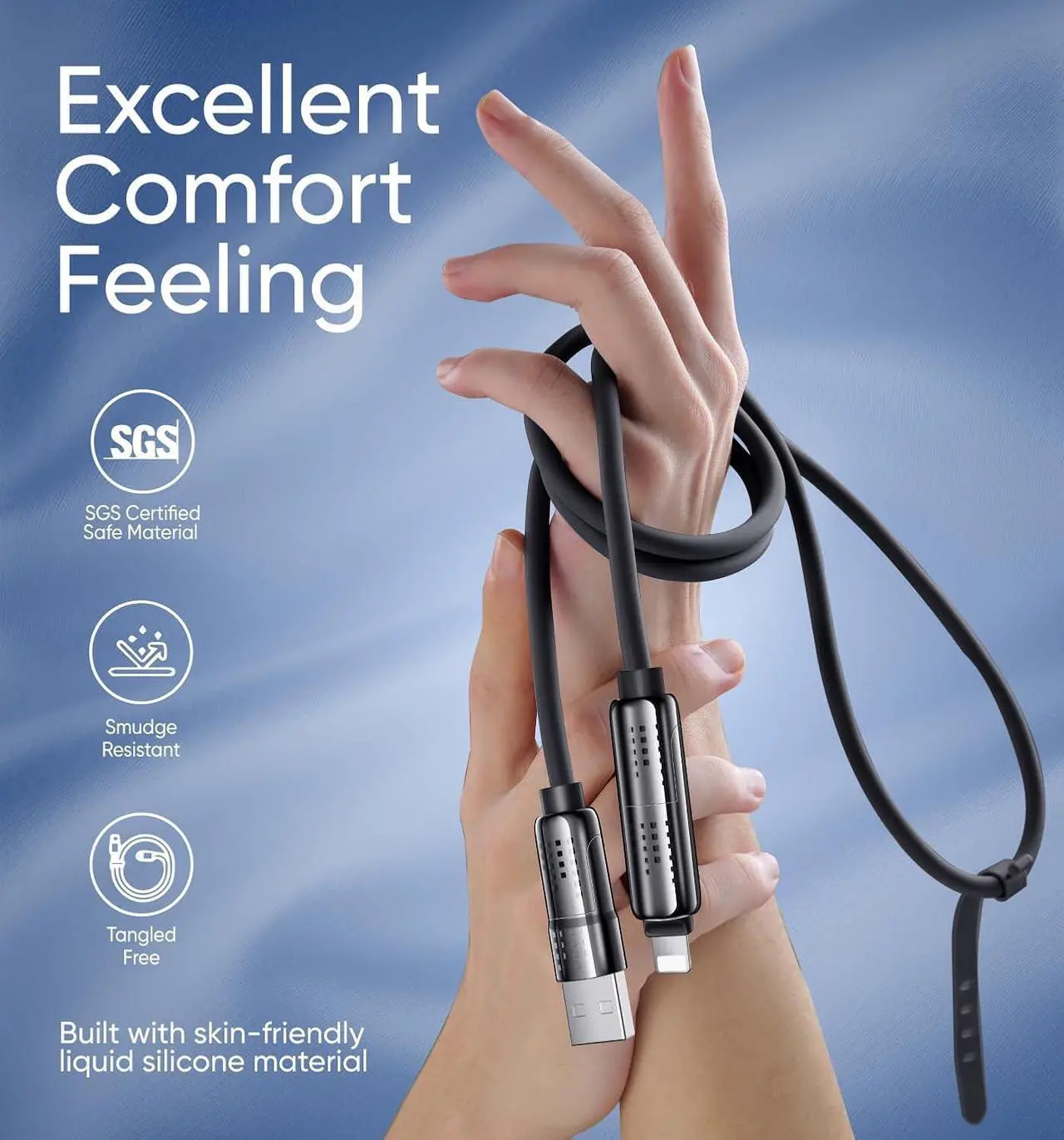 Alt view image 6 of 7 - 240W 4 in 1 USB C Cable USB Charging Cable with Breathing Light Fast Charging & Data Sync Silicone Multi Charging Cable for iPhone iPad  Laptop Multi Device Charging 4FT (Black)
