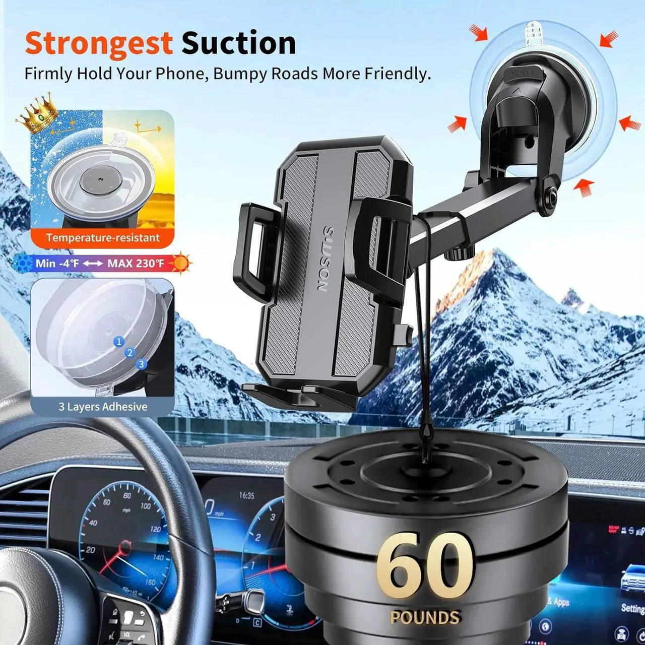 Alt view image 3 of 7 - 2026 Upgraded Vacuum Magnetic Car Phone Holder for Magsafe [78+LBS Strongest Suction & 2400gf Strongest Magnetic] 360 Adjustable Car Phone Mount for Your Car/Gym/Mirror/Shower for iPhone & Android