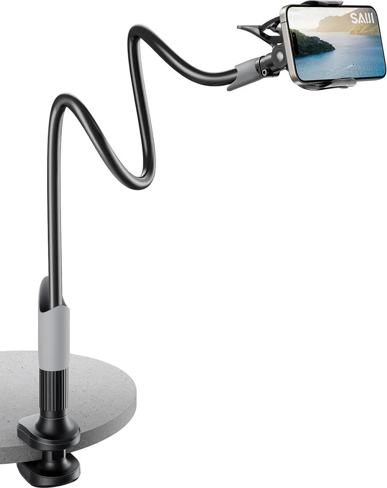Main image of Gooseneck Bed Phone Holder Flexible Long Arm Phone Mount for Desk Clip Bracket Clamp Stand iPhone Stand Mobile Cell Phone Stand Document Camera Nintendo Switch (Black)