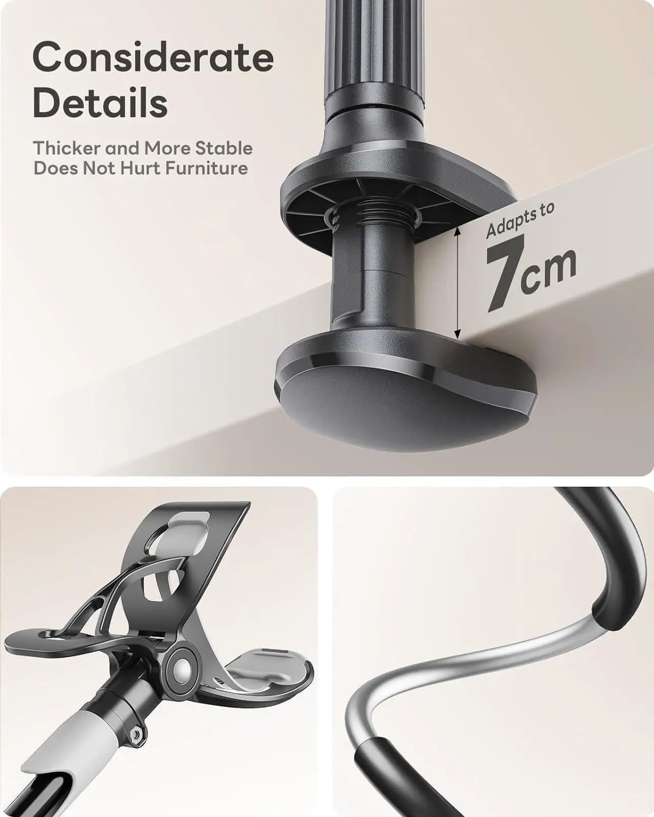 Alt view image 3 of 6 - Gooseneck Bed Phone Holder Flexible Long Arm Phone Mount for Desk Clip Bracket Clamp Stand iPhone Stand Mobile Cell Phone Stand Document Camera Nintendo Switch (Black)