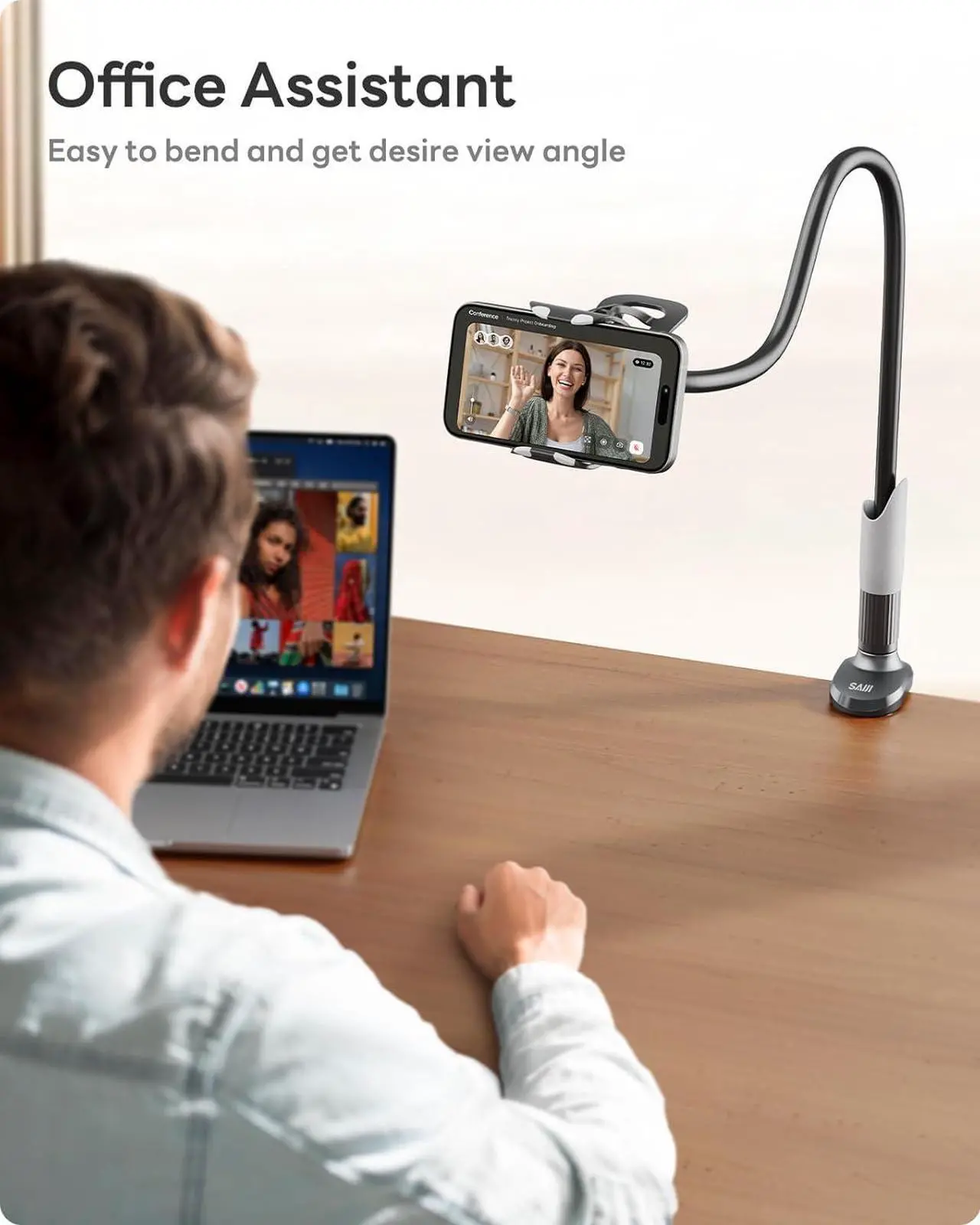 Alt view image 4 of 6 - Gooseneck Bed Phone Holder Flexible Long Arm Phone Mount for Desk Clip Bracket Clamp Stand iPhone Stand Mobile Cell Phone Stand Document Camera Nintendo Switch (Black)