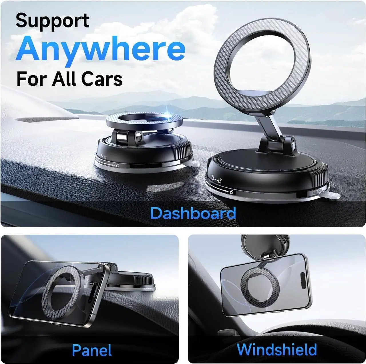 Alt view image 2 of 7 - Car Phone Holder for Magsafe [78+LBS Strongest Suction & 2400gf Strongest Magnetic] 360° Adjustable Car Phone Mount Phone Holders for Your Car for iPhone 16 Pro Max 15 14 13 12 Plus (Carbon Fiber)