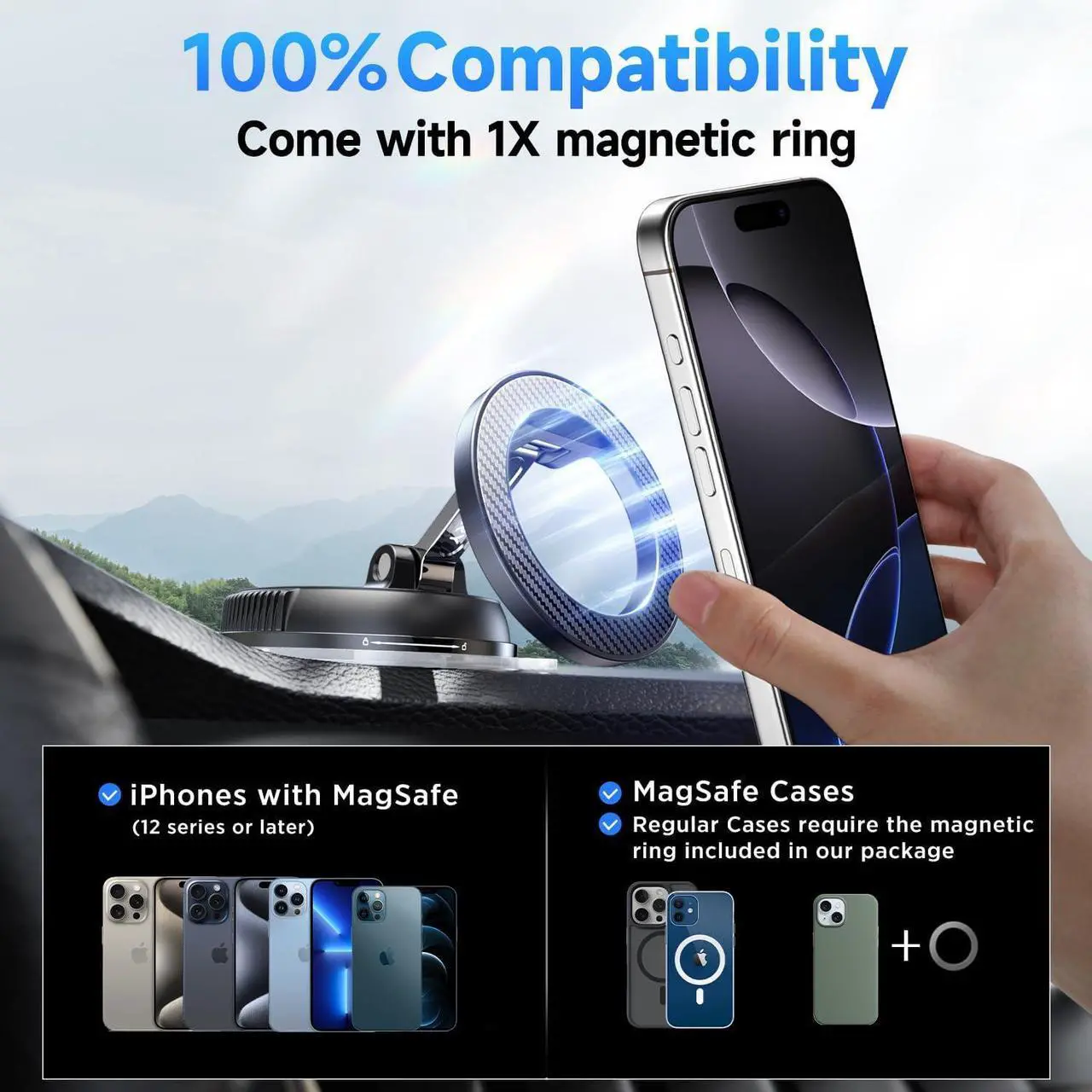 Alt view image 6 of 7 - Car Phone Holder for Magsafe [78+LBS Strongest Suction & 2400gf Strongest Magnetic] 360° Adjustable Car Phone Mount Phone Holders for Your Car for iPhone 16 Pro Max 15 14 13 12 Plus (Carbon Fiber)