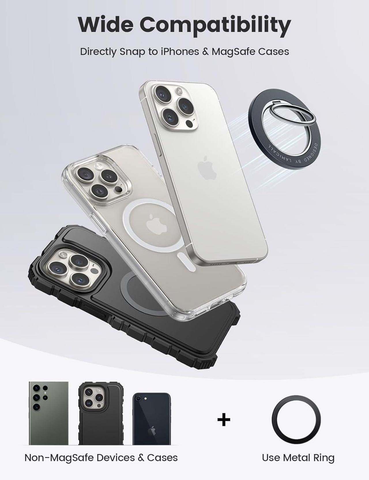 Alt view image 6 of 7 - Magnetic Phone Ring Holder for MagSafe [Flexible 360 Rotation] Magnet Finger Ring Grip Stand Holder Fit for iPhone 16 15 14 13 12 Pro Pro Max Plus Mag Safe Accessories Misty Black