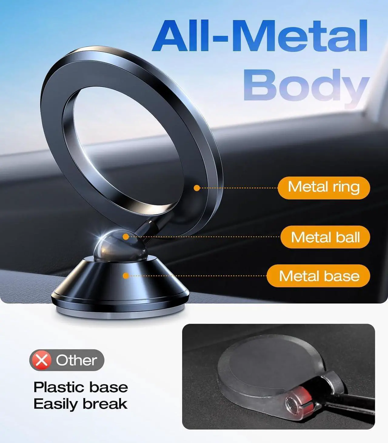 Alt view image 5 of 7 - for MagSafe Car Mount Dashboard [High & Low Temp Resistance] [Never Drop] Magnetic Phone Holder for Car 360 Rotatable Car Phone Holder Mount for iPhone 16 Pro Max 15 14 13 12 Plus Mini