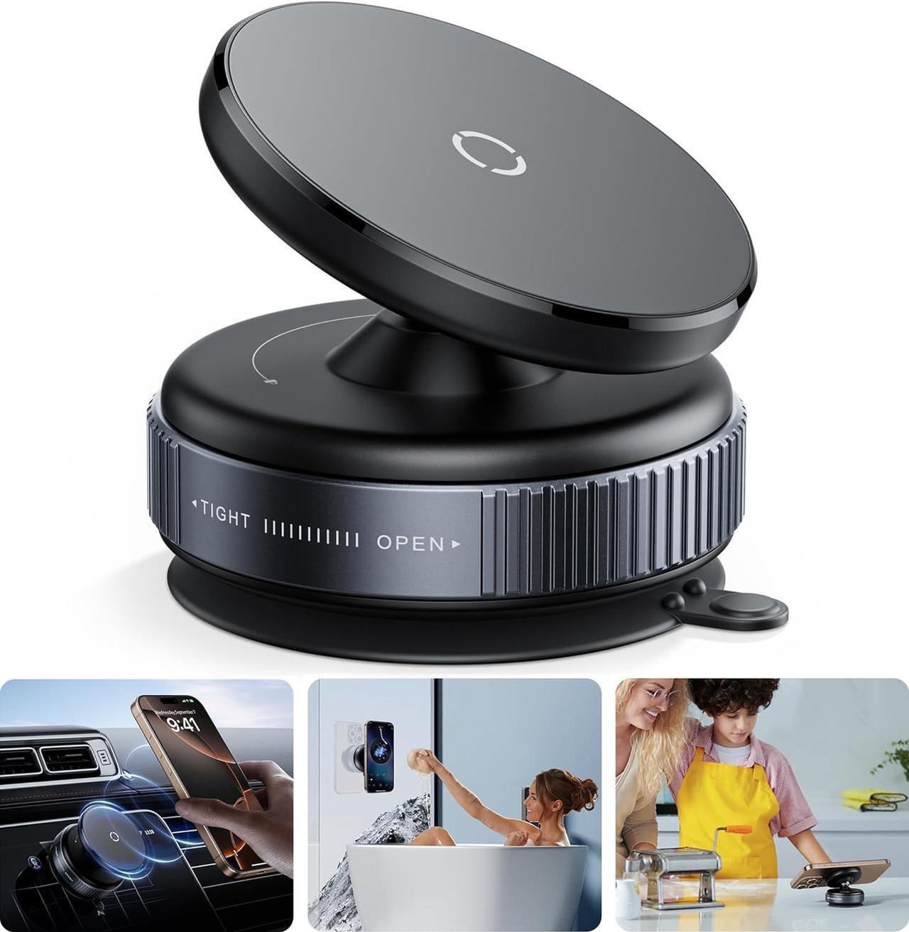 Main image of Latest Magnetic Car Phone Holder Ultra Vacuum Suction Cup Phone Mount Magnetic Car Mount Cell Phone Holder for Your Car Accessories for iPhone 15 14 13 12 Android (Black)
