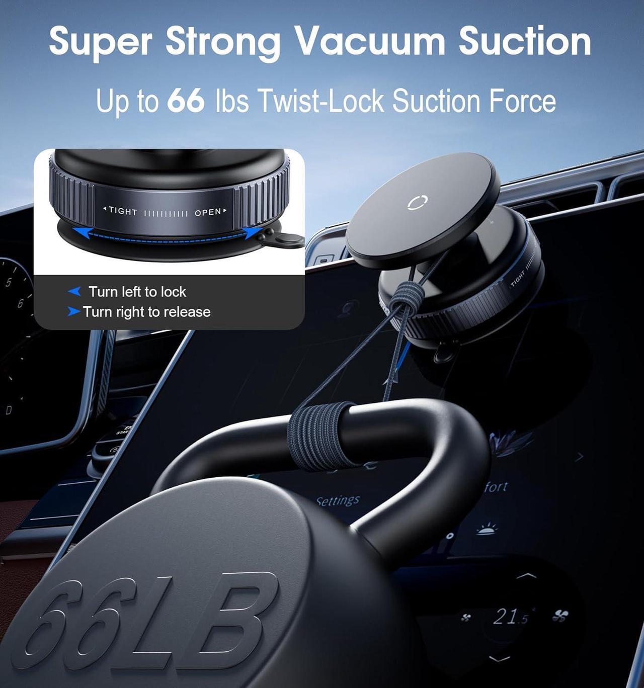 Alt view image 2 of 7 - Latest Magnetic Car Phone Holder Ultra Vacuum Suction Cup Phone Mount Magnetic Car Mount Cell Phone Holder for Your Car Accessories for iPhone 15 14 13 12 Android (Black)