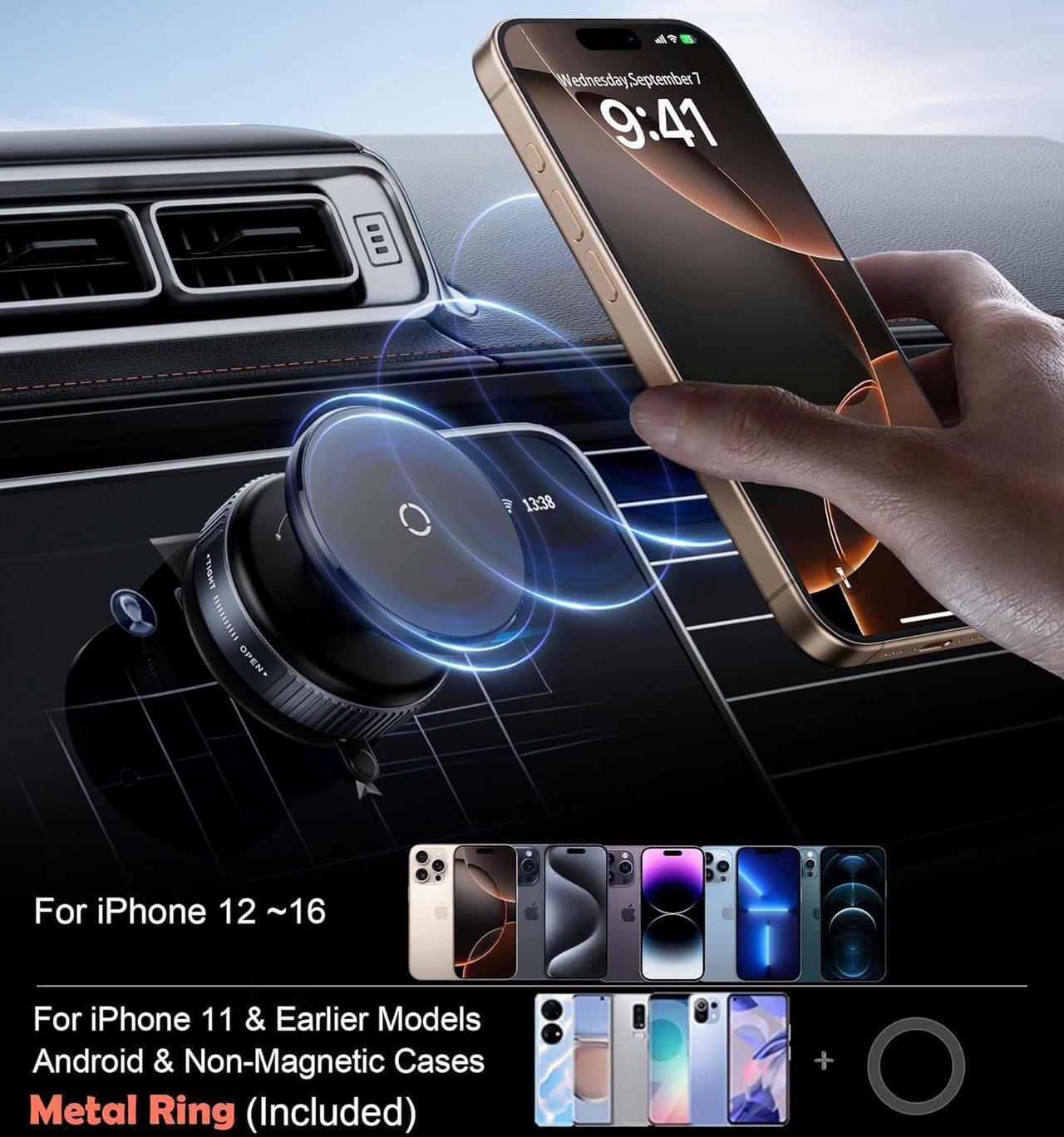Alt view image 4 of 7 - Latest Magnetic Car Phone Holder Ultra Vacuum Suction Cup Phone Mount Magnetic Car Mount Cell Phone Holder for Your Car Accessories for iPhone 15 14 13 12 Android (Black)