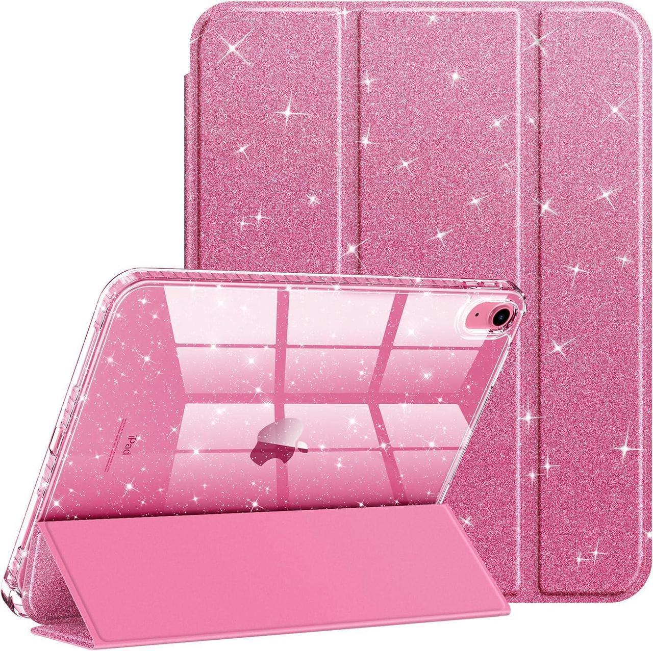 Main image of Slim Case for iPad (A16) 11th Generation 11 Inch (2025) iPad 10th Generation 10.9 Inch (2022) - Glittering Sparkly Shockproof Cover with Shiny Clear Back Shell & Pencil Holder Pink