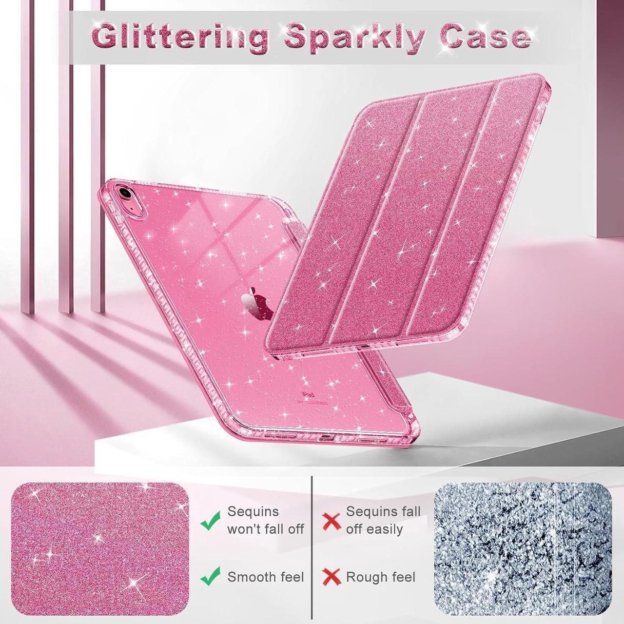 Alt view image 4 of 7 - Slim Case for iPad (A16) 11th Generation 11 Inch (2025) iPad 10th Generation 10.9 Inch (2022) - Glittering Sparkly Shockproof Cover with Shiny Clear Back Shell & Pencil Holder Pink