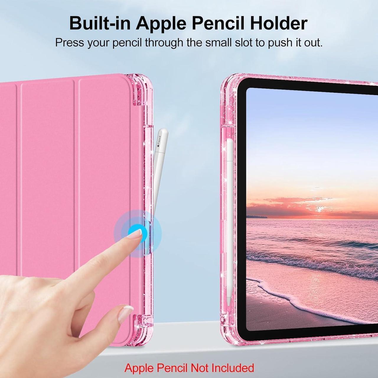 Alt view image 6 of 7 - Slim Case for iPad (A16) 11th Generation 11 Inch (2025) iPad 10th Generation 10.9 Inch (2022) - Glittering Sparkly Shockproof Cover with Shiny Clear Back Shell & Pencil Holder Pink