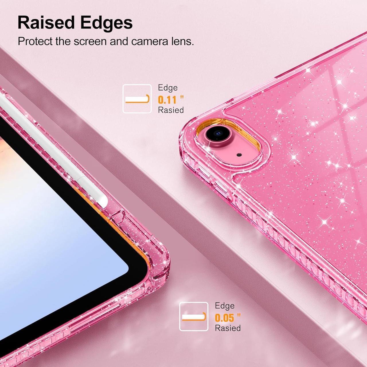 Alt view image 7 of 7 - Slim Case for iPad (A16) 11th Generation 11 Inch (2025) iPad 10th Generation 10.9 Inch (2022) - Glittering Sparkly Shockproof Cover with Shiny Clear Back Shell & Pencil Holder Pink